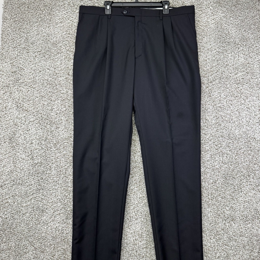 NEW Berle‎ Dress Pants Men's Size 40 Unhemmed Black Pleated Wool Blend Pockets